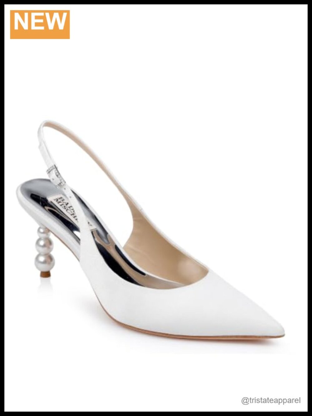 Pointed-Toe Slingback Stiletto Heels with Pearl-Beaded Heel Breathable Leather